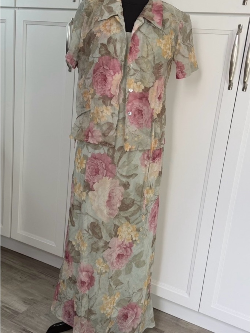 K Studio Floral Two-Piece Set in Sage, Pink & Yellow Hues